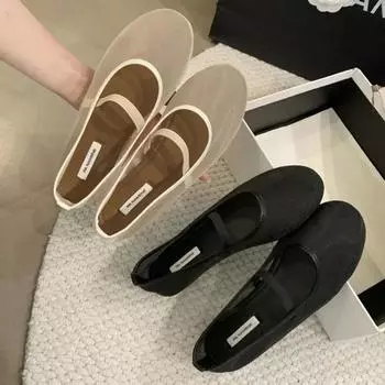 2025 Осенние балетки из сетчатой ткани на плоской подошве, модные женские туфли с неглубокой резинкой, удобные туфли Мэри Джейн на плоской подошве для женщин 35 чёрный