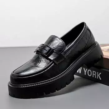 2025 осенние туфли на платформе с каблуком-маффин, мужские мокасины с одной педалью и металлической пряжкой, мужские большие размеры 47, маленькие кожаные туфли 48 38
