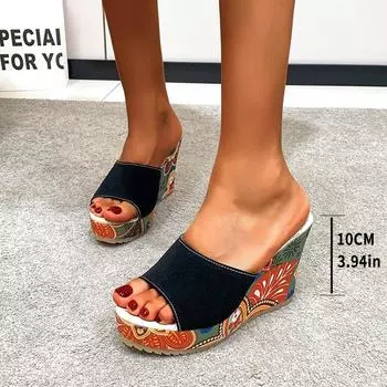 2025 outer wear new women s drag foreign trade slope heel thick bottom one word fish mouth sandals large size sexy color heightening slippers 35