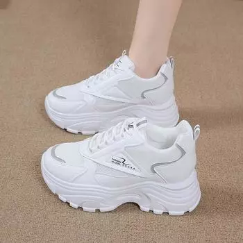 2025 папины туфли женские весна-лето новые универсальные удобные внутренние увеличивающие рост женские мелкие сетчатые дышащие спортивные туфли женские 35 белый