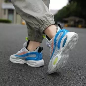 2025 Parent-child shoes women s new autumn thick soled running rotary buckle children sports casual shoes for girls and boys 28 чёрный