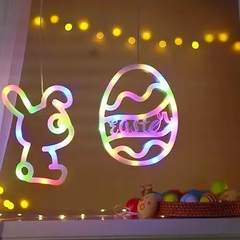 2025 пасхальные яйца кролика светодиодная присоска подвесная гирлянда для пасхального светильника для внутреннего окна Creat A1F5 egg-Colorful light