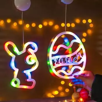 2025 пасхальные яйца кролика светодиодные присоски подвесные светильники гирлянда ABS украшения окна для помещений лампа G4F0 egg-Colorful light
