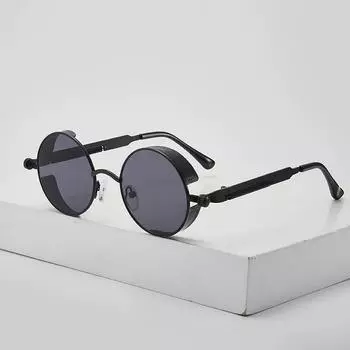 2025 Personalized Steampunk Red Sunglasses Men Round Punk Alloy Metal Sunglasses Uv400 Goggles Gothic Style Shades Sunglases черный серый