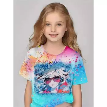 2025 Персонализированные футболки для девочек с 3D-принтом, летняя мода, топы с короткими рукавами, повседневные футболки, одежда для девочек 100CM