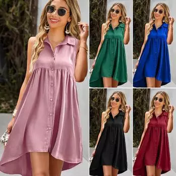 2025 платье летнее без рукавов спереди короткая сзади длинная А-образная юбка S чёрный