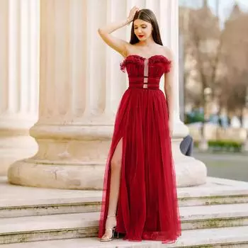 2025 платье-труба без рукавов, новое сексуальное платье для подружек невесты с разрезом на талии, длинное платье S чёрный