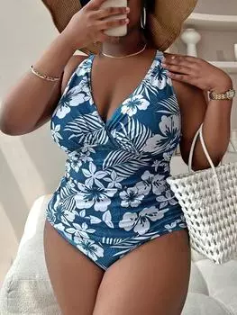 2025 Plus Size Scalloped High Talysia Bikini Sets Купальник для женщин Цветочный сексуальный V-образный вырез Две части Пляжная одежда Купальный костюм 0XL чёрный