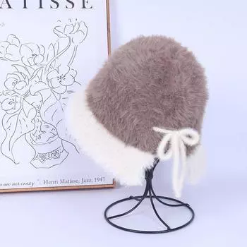 2025 plush warm bucket hat women s autumn and winter thickened cold protection ear protection advanced sense shows washbasin hat tide M56-58cm белый