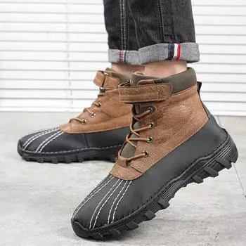 2025 popular Martin boots men s leather high-top crossover large size winter new velvet thickened tooling boots 38 чёрный