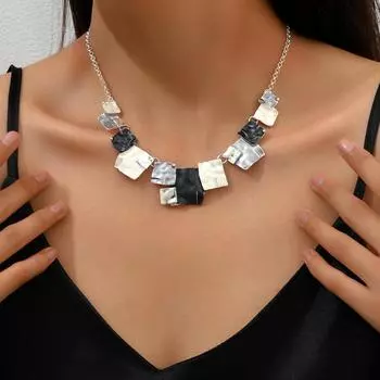 2025 Popular Women s Necklace Geometric Color Oil Drop Square Design Clavicle Chain Versatile Ocean Style Jewelry