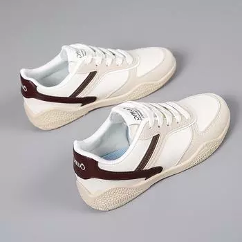 2025 популярная корейская версия немецких кроссовок в стиле ретро, универсальные повседневные женские туфли на плоской подошве, студенческие белые туфли с мягкой нескользящей подошвой 35 бежевый