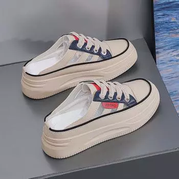 2025 популярные летние универсальные туфли на платформе с одной педалью, дышащие полутапочки с сумкой на голову, женские сандалии из высококачественной сетки 35 синий