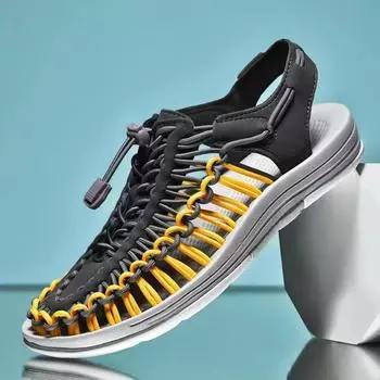 2025 повседневная мужская обувь весна-лето 2025 независимая станция плетеные сандалии пляжная обувь сумка голова одна педаль ленивые туфли 38