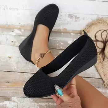 2025 Повседневные европейские и американские туфли большого размера на плоской подошве для женщин, модные туфли с острым носком для ленивых людей, женские туфли Doudou 36 чёрный