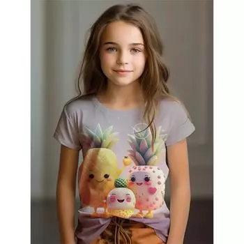 2025 Повседневные футболки Одежда для девочек Новые забавные футболки с 3D-принтом для девочек Модные вечерние топы с короткими рукавами Футболка 100