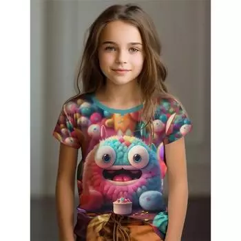 2025 Повседневные футболки Одежда для девочек Новые забавные футболки с 3D-принтом для девочек Модные вечерние топы с короткими рукавами Футболка 100