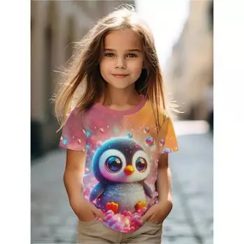 2025 Повседневные футболки Одежда для девочек Забавные футболки с 3D-принтом для девочек Модные вечерние топы с короткими рукавами Футболка 100