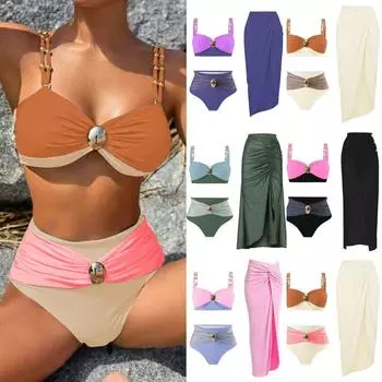 2025 Позолоченный купальник-бикини с высокой талией и цветными блоками