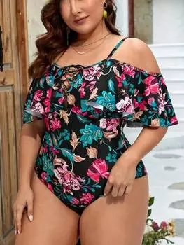 2025 принт ремешок плюс размер купальники женские Verge пуш-ап большой цельный купальник пляжный пухлый большой купальный костюм 0XL