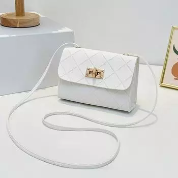 2025 простая маленькая квадратная сумка с тиснением в виде ромбов, маленькая мини-сумка для мобильного телефона с замком, маленькая свежая сумка через плечо белый