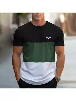 2025 Простая повседневная мужская одежда, мужская футболка с принтом в виде 3D-полосок, топы с коротким рукавом, свободная уличная повседневная футболка, летняя свободная футболка S