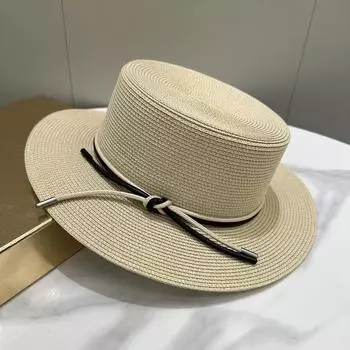 2025 Простая соломенная летняя женская пляжная шляпа Женская повседневная панама шляпа Женская брендовая женская соломенная шляпа с плоскими полями и бантом для девочек Шляпа от солнца Adult бежевый