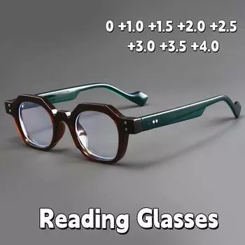 2025 Простые ретро полигональные очки для чтения универсальные европейские и американские очки с небольшой оправой для защиты от излучения и пресбиопии 2.5
