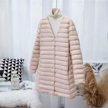 2025 Пуховик женский новый осень и зима легкий и тонкий короткий ультралегкий внутренний материал подкладка белый утиный пух V воротник без куртки XL