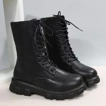 2025 Quality Med Heel Solid Sewing Women s Boots Winter Square Heel Modern Boots Ankle Zip Round Toe Ladies Shoes on Sale 35 чёрный