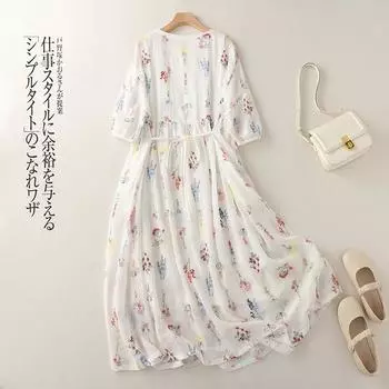 2025 рами элегантное и легкое печатное литературное и свежее большое маятниковое элегантное тонкое праздничное платье высокого класса M