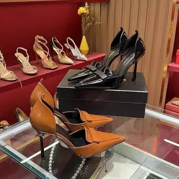 2025 ранняя весна черные глянцевые туфли на высоком каблуке с острыми тонкими каблуками полые темпераментные одинарные туфли женские босоножки с неглубоким ртом и мешком на голове 34 чёрный