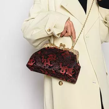 2025 ранняя весна новинка новый китайский стиль сумка-ракушка сумка-цепочка инкрустированная бриллиантами сумка Год Дракона сумка через плечо женская красный