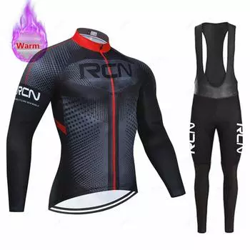 2025 RCN Team Winter Thermal Fleece Cycling Jersey Set Racing Bike Suit Mountain Bicycle Clothing Ropa Maillot Ciclismo Hombre XS