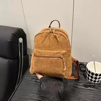2025 retro corduroy girls backpack multi-pocket leisure student travel backpack solid color simple schoolbag чёрный