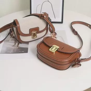 2025 Ретро контрастного цвета плетеная сумка-седло через плечо - универсальная сумка на одно плечо для женщин темно-коричневого