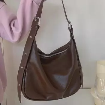 2025 Ретро Модная женская сумка через плечо большой вместимости кофейный
