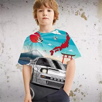 2025 Ретро Мотоцикл Дети Мальчики Девочки Повседневные Футболки 3D Печатный Мультфильм Смешные Футболки Детские Футболки На День Рождения Детская Одежда 110
