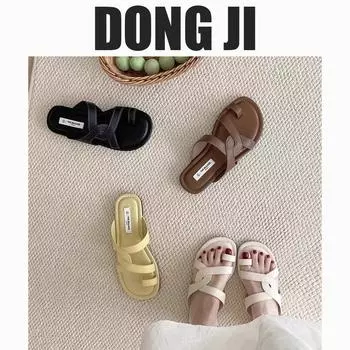 2025 retro Roman style toe flat slippers outer wear seaside vacation beach shoes beautiful cross with cool slippers 35 коричневый