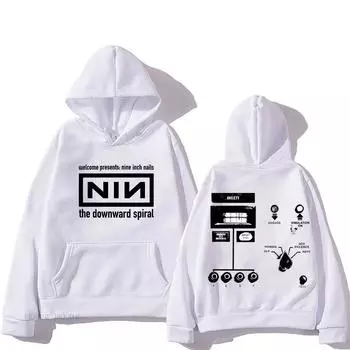 2025 Ретро-толстовка с капюшоном Nine Inch Nails Confirm Tour из флиса Harajuku для осени/зимы Готическая одежда Панк-толстовка с капюшоном XS белый