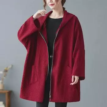 2025 Retro Wool Hooded Jacket for Women - Plus Size, Belly-Covering, Slimming, Versatile for Spring, Autumn, and Winter. Extra Large XL серый
