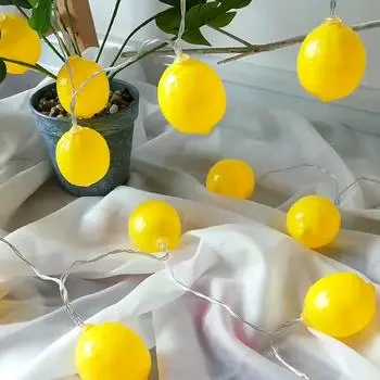 2025 Римские украшения, гирлянды в виде желтых лимонных шаров, декор для вечеринок в помещении, гирлянды на батарейках и USB-питании, занавески 917 1.5m 10 leds USB жёлтый