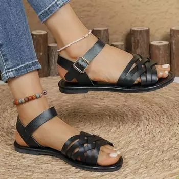 2025 Roman Women Flat Sandals Beach Low Heel Casual Slip-On Sandals for Women Spring Summer Footwear 36