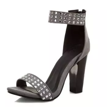 2025 Роскошные женские сандалии Флок Замша Молния Блочный каблук 9,5 см Кристалл Большой размер 48 49 50 Модные для свиданий Женская обувь 35 серый