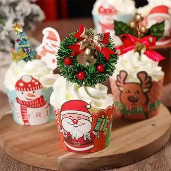 2025 Рождественская обертка для кексов Санта-Клаус Снеговик Лося Формы для торта Одноразовые Духовка Фритюрница Подложка для выпечки Декор для рождественской вечеринки