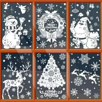 2025 Рождественская Снежинка Лось Снеговик Стеклянная Наклейка Украшения Ноэль Рождественские Наклейки На Стены Веселый Декор Рождество С Новым Годом Наклейка 30x20cm