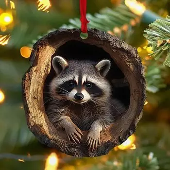2025 Рождественские украшения в виде животных, акриловые украшения в виде животных для рождественской елки 2D Лесные рождественские украшения в виде енота, совы, кролика one size чистый