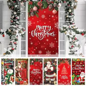 2025 Рождественский занавес на дверь Санта-Клаус Снеговик Рождественский орнамент Рождественский фон Баннер Декор Pa X7R7 E-1pcs