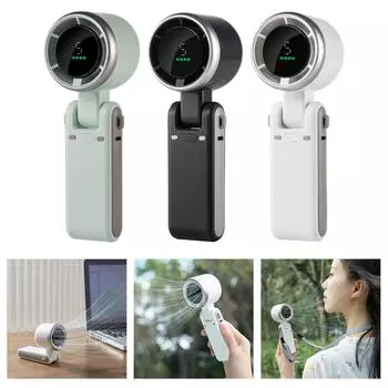 2025 Ручной мини-вентилятор Складной портативный подвесной вентилятор Новый портативный и настольный вентилятор Светодиодный цифровой дисплей Регулируемый на 180° серый