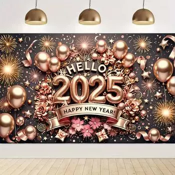 2025 С Новым годом Розовая роза Цветочная тематическая вечеринка Фон Воздушные шары Семейная вечеринка Баннер Украшение Фотография Фон